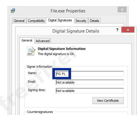Screenshot of the FG PL certificate
